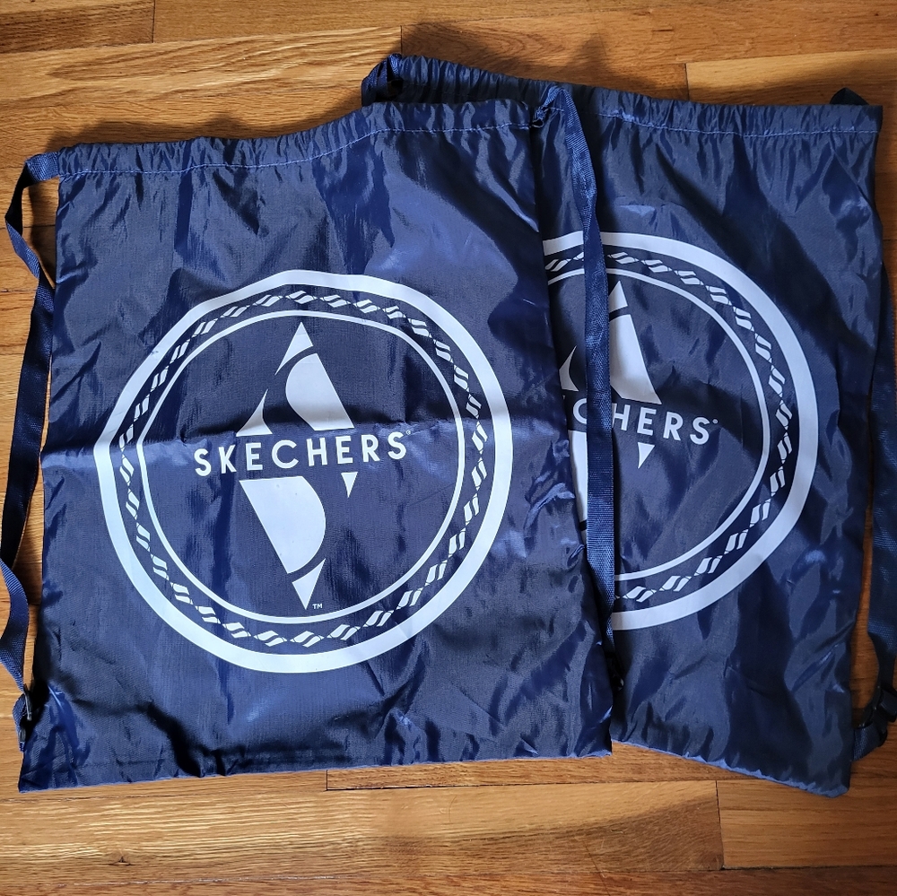 2 Skechers Nylon Shoe Tote‎ Bags Blue Reusable Packable 16" x 20"